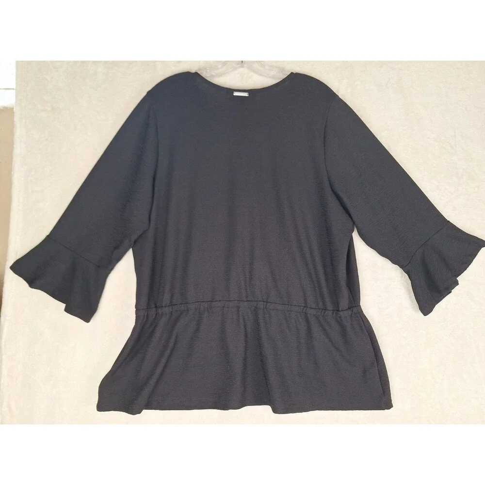Michael Kors Women’s 1X Top Black Crepe V Neck Surplice Elastic Waist Bell 3/4